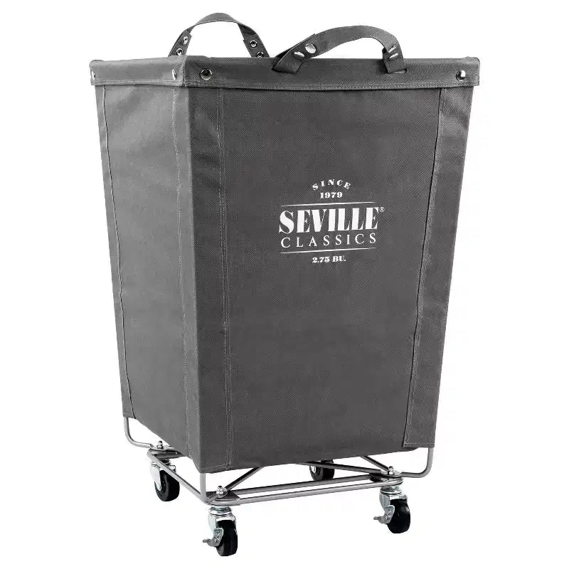 Seville Classics Panier à Linge Commercial Robuste Toile Grise : Panier à Linge Portable avec Roues et Poignées Intégrées