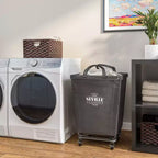 Seville Classics Panier à Linge Commercial Robuste Toile Grise : Panier à Linge Portable avec Roues et Poignées Intégrées