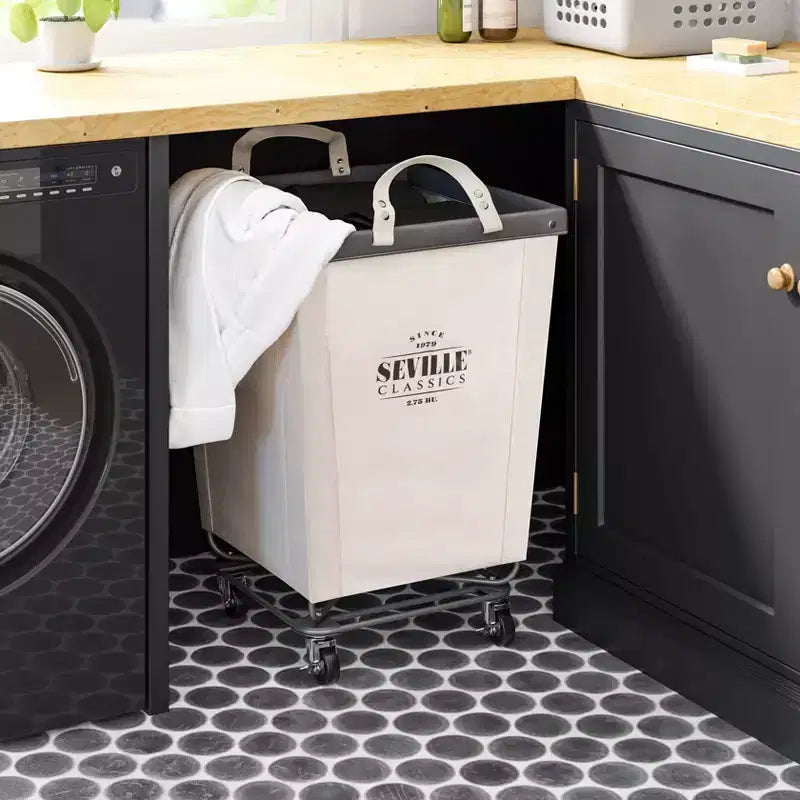 Seville Classics Panier à Linge Commercial Robuste Toile Grise : Panier à Linge Portable avec Roues et Poignées Intégrées