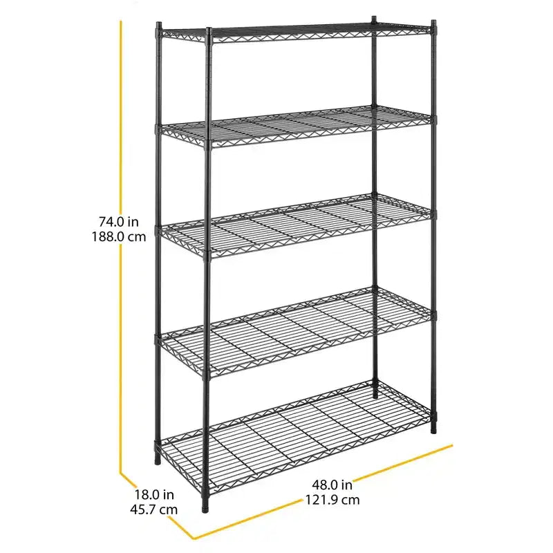 Étagère Whitmor Supreme à 5 niveaux, noire : Meuble à chaussures en acier, capacité 30 paires, rangement autoportant, hauteur 188 cm