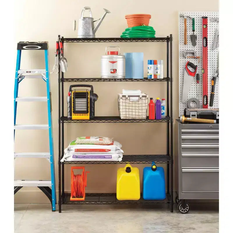 Étagère Whitmor Supreme à 5 niveaux, noire : Meuble à chaussures en acier, capacité 30 paires, rangement autoportant, hauteur 188 cm
