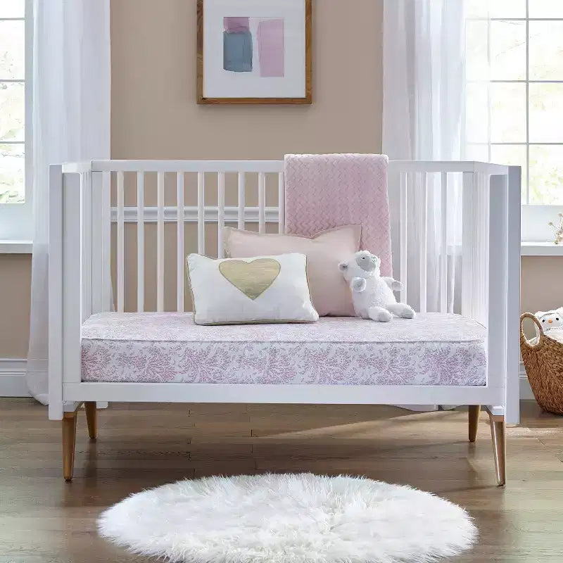 Matelas de berceau imperméable et matelas de lit de tout-petit Sealy Ortho Rest – Rose : Housse en vinyle, hypoallergénique, ultra-ferme, épaisseur de 13,3 cm