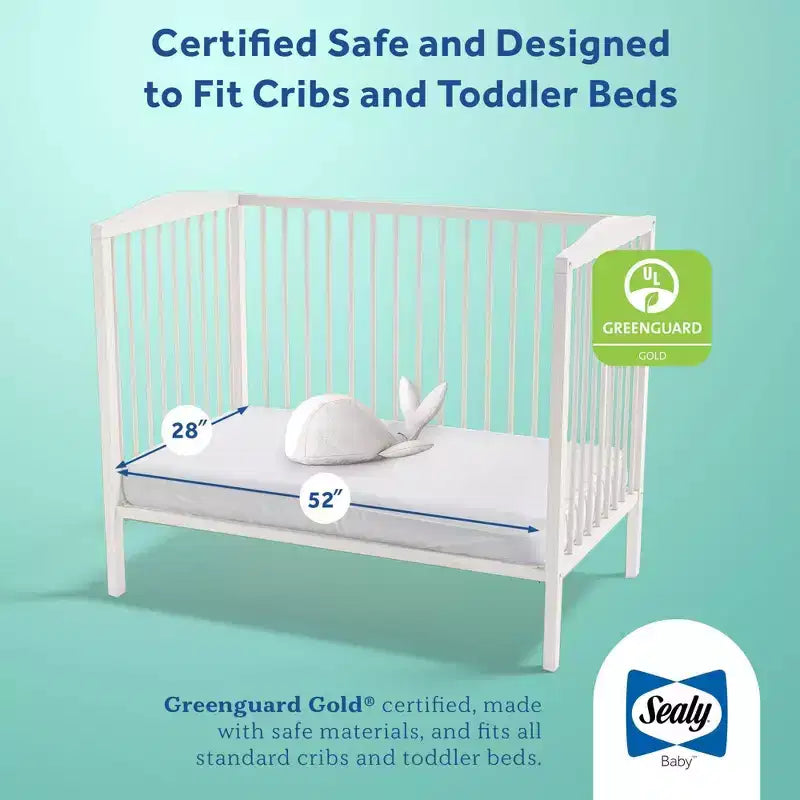 Matelas de lit de bébé et de tout-petit Sealy Cotton Cozy Rest 2 étapes : hypoallergénique, housse imperméable, sensation de fermeté, épaisseur de 14 cm