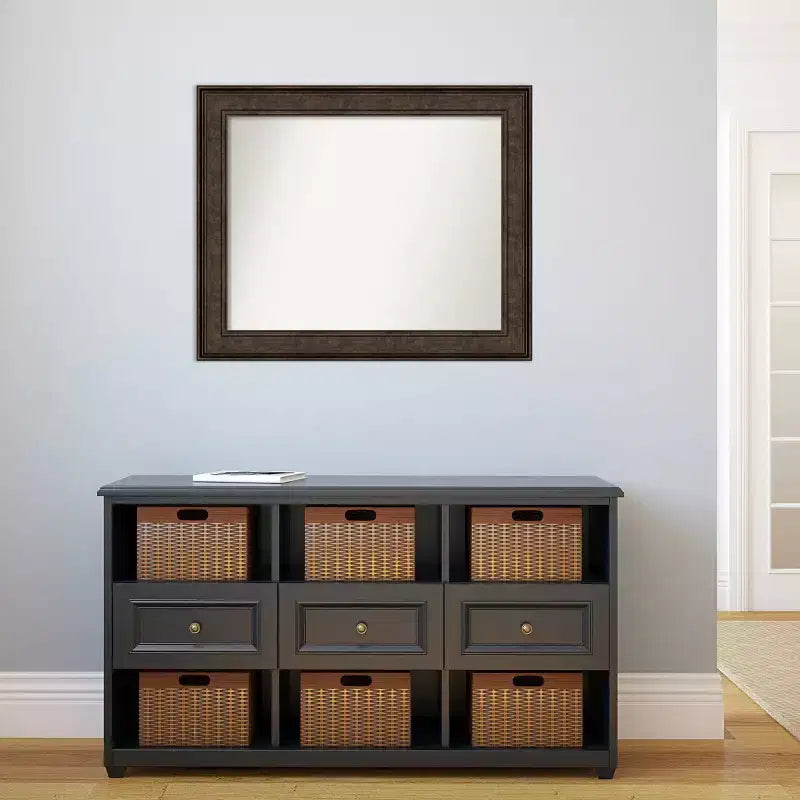 Amanti Art 34 po x 28 po. Miroir mural sans biseau Ridge Bronze : Rectangle, style moderne, cadre en polystyrène