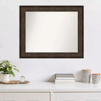 Amanti Art 34 po x 28 po. Miroir mural sans biseau Ridge Bronze : Rectangle, style moderne, cadre en polystyrène