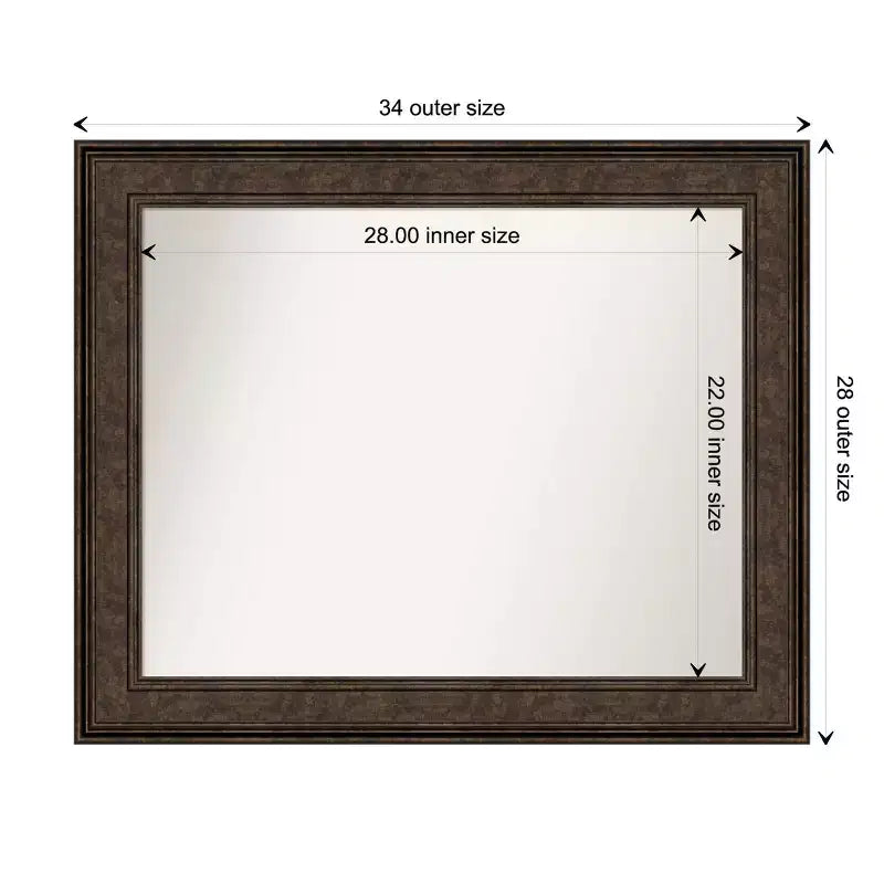 Amanti Art 34 po x 28 po. Miroir mural sans biseau Ridge Bronze : Rectangle, style moderne, cadre en polystyrène