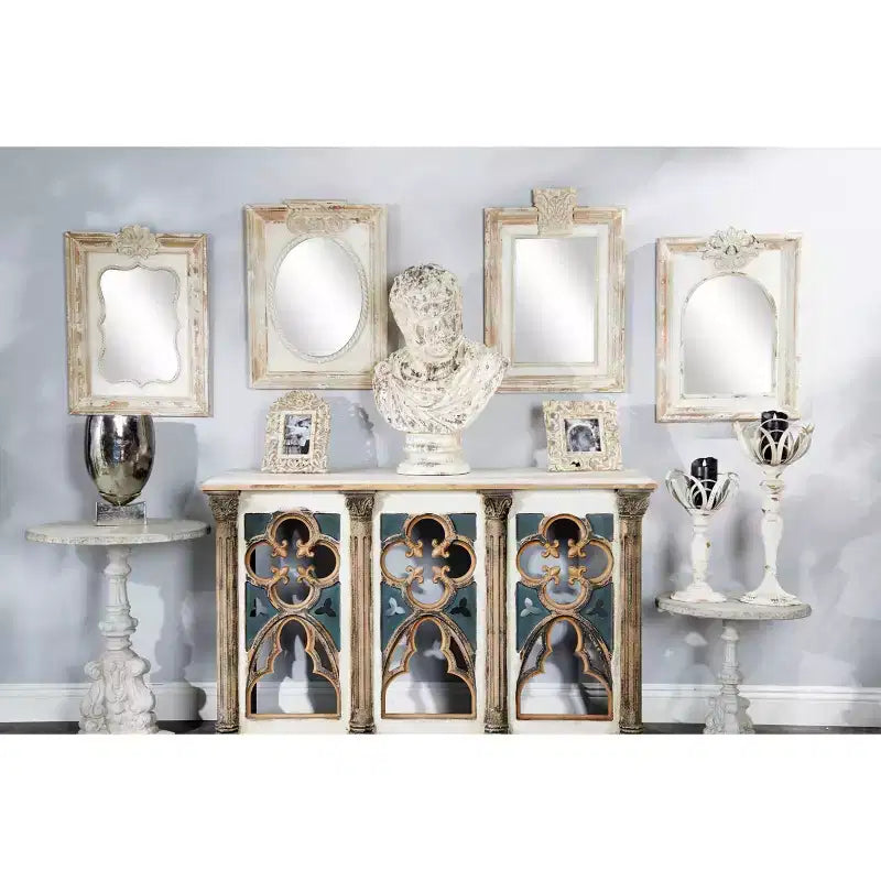 Miroir Mural en Bois Sculpté Floral Acanthe Lot de 4 Marron - Olivia & May : Carré Décoratif Vintage Aucun Assemblage Requis