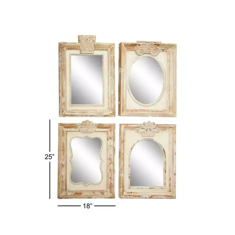 Miroir Mural en Bois Sculpté Floral Acanthe Lot de 4 Marron - Olivia & May : Carré Décoratif Vintage Aucun Assemblage Requis