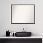 Miroir mural de salle de bain en bois gris argile Svelte non biseauté de 30 po x 24 po - Amanti Art