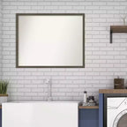 Miroir mural de salle de bain en bois gris argile Svelte non biseauté de 30 po x 24 po - Amanti Art