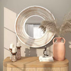 Miroir mural en bois 89x89 cm à effet blanchi crème - Olivia & May : Aucun assemblage requis, cadre en MDF, usage intérieur