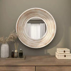 Miroir mural en bois 89x89 cm à effet blanchi crème - Olivia & May : Aucun assemblage requis, cadre en MDF, usage intérieur