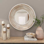 Miroir mural en bois 89x89 cm à effet blanchi crème - Olivia & May : Aucun assemblage requis, cadre en MDF, usage intérieur