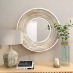 Miroir mural en bois 89x89 cm à effet blanchi crème - Olivia & May : Aucun assemblage requis, cadre en MDF, usage intérieur