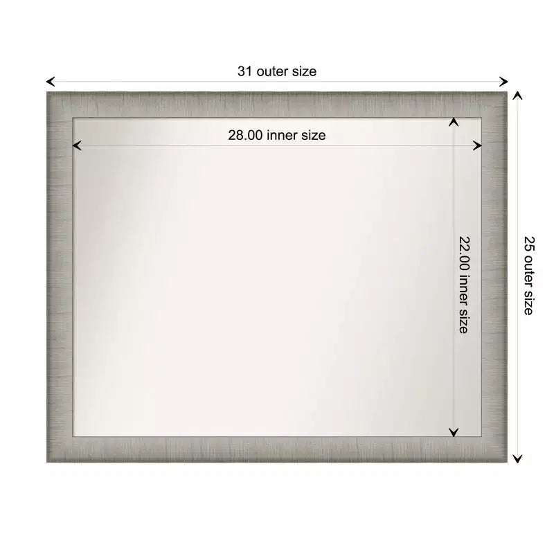 Miroir mural non biseauté 31 po x 25 po en étain brossé, décoration de coiffeuse moderne - Amanti Art