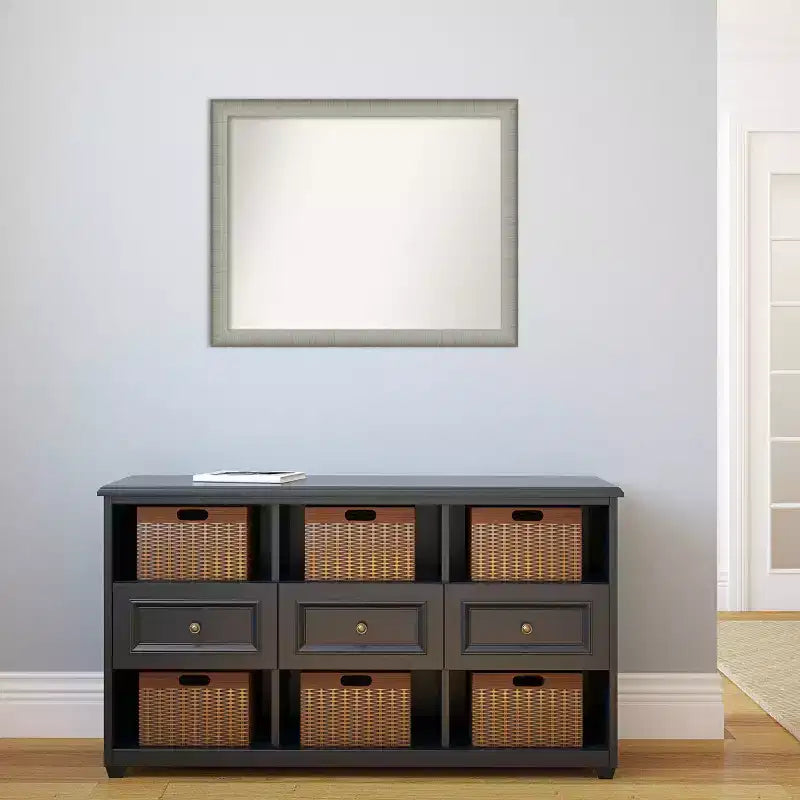 Miroir mural non biseauté 31 po x 25 po en étain brossé, décoration de coiffeuse moderne - Amanti Art