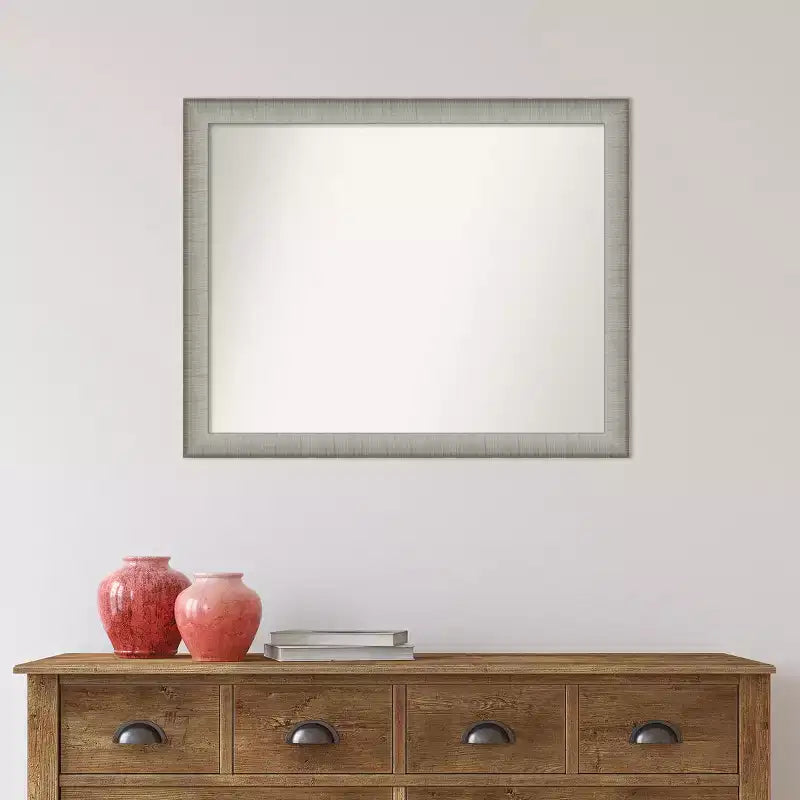 Miroir mural non biseauté 31 po x 25 po en étain brossé, décoration de coiffeuse moderne - Amanti Art