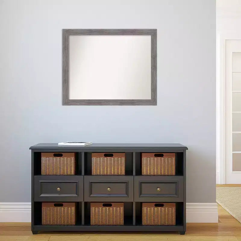 Miroir Mural de Salle de Bain Étroit Amanti Art 32" x 26" à Lattes Fines Gris Non Biseauté : Rectangle Moderne, Cadre en Polystyrène, Fixation Murale