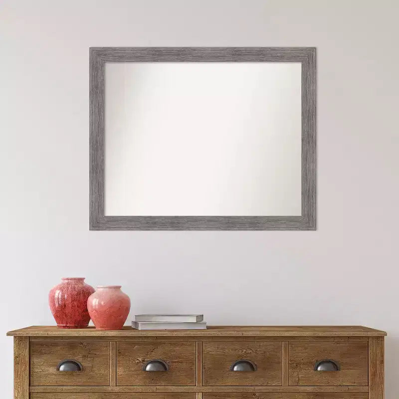 Miroir Mural de Salle de Bain Étroit Amanti Art 32" x 26" à Lattes Fines Gris Non Biseauté : Rectangle Moderne, Cadre en Polystyrène, Fixation Murale