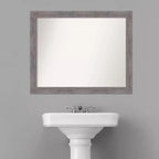 Miroir Mural de Salle de Bain Étroit Amanti Art 32" x 26" à Lattes Fines Gris Non Biseauté : Rectangle Moderne, Cadre en Polystyrène, Fixation Murale