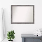 Miroir Mural de Salle de Bain Étroit Amanti Art 32" x 26" à Lattes Fines Gris Non Biseauté : Rectangle Moderne, Cadre en Polystyrène, Fixation Murale