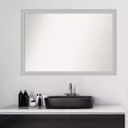 Miroir mural de salle de bain en bois non biseauté à faible lustre de 39 po x 27 po argenté - Amanti Art : Rectangle moderne, à fixer au mur, quincaillerie incluse