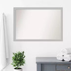 Miroir mural de salle de bain en bois non biseauté à faible lustre de 39 po x 27 po argenté - Amanti Art : Rectangle moderne, à fixer au mur, quincaillerie incluse