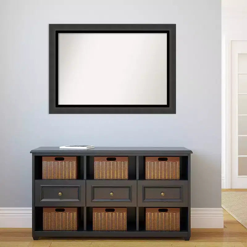 Miroir mural de salle de bain noir tuxedo sans biseau 41" x 29" - Amanti Art : Rectangulaire moderne, cadre en polystyrène, à fixer au mur