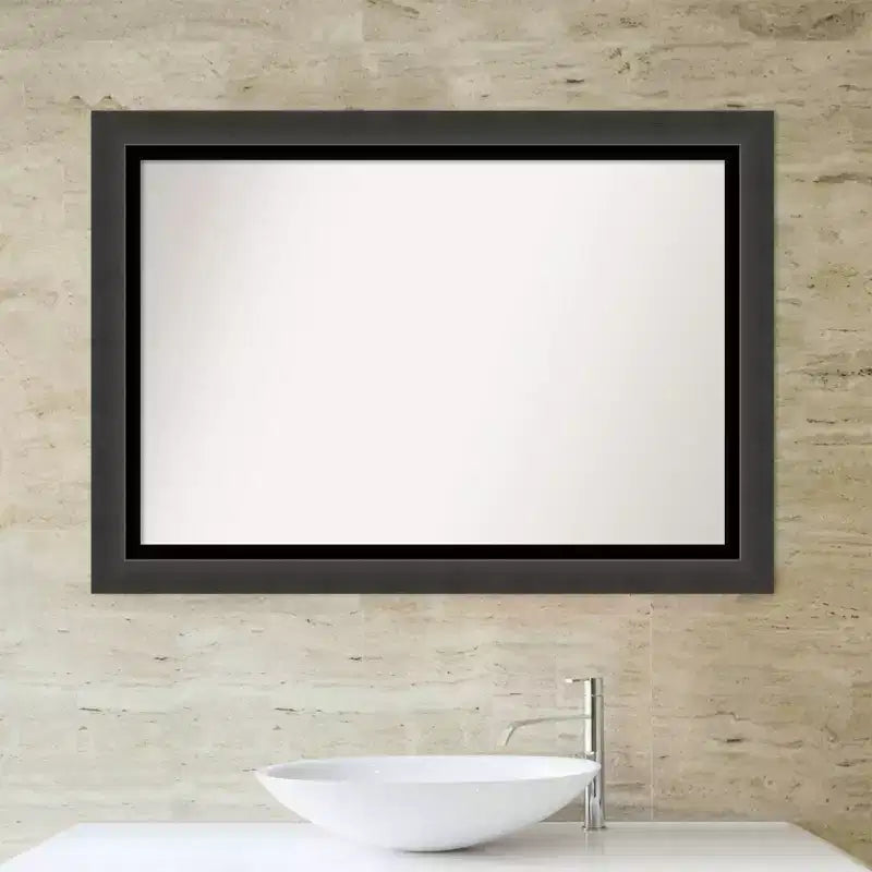 Miroir mural de salle de bain noir tuxedo sans biseau 41" x 29" - Amanti Art : Rectangulaire moderne, cadre en polystyrène, à fixer au mur