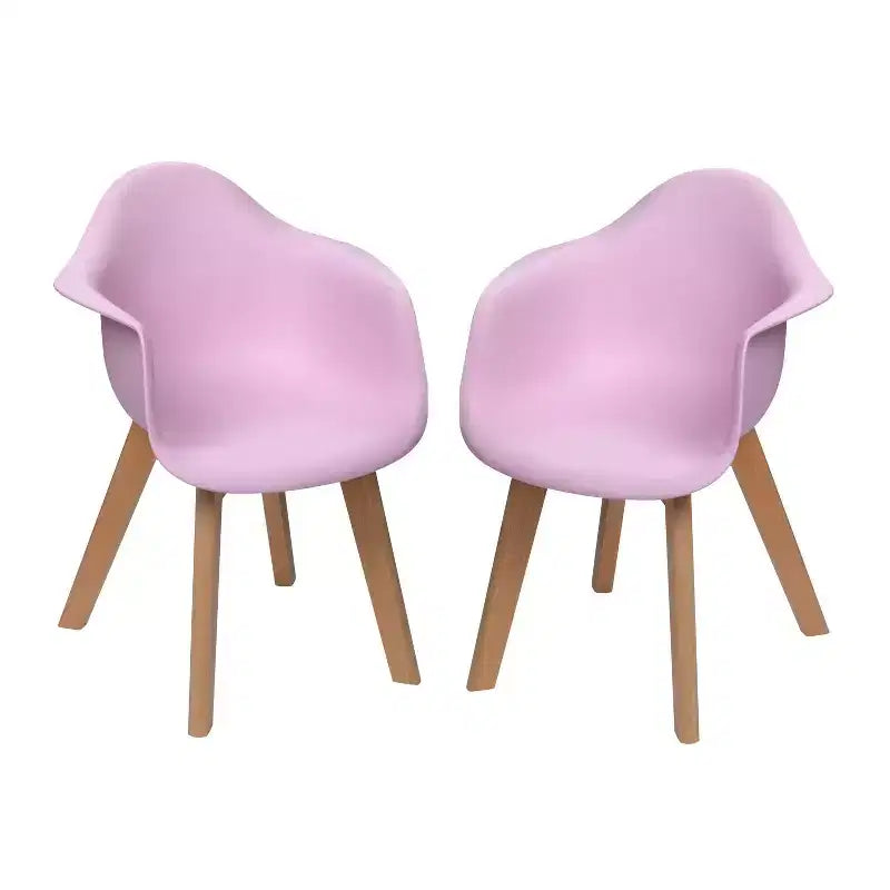 Gift Mark Lot de 2 Chaises pour Enfants avec Assise en Plastique Moderne et Pieds en Hêtre Rose