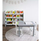 Organisateur de jouets Soho Kids avec 16 bacs de rangement Gris/Blanc - Humble Crew : Étagères à bacs en MDF, 4 étagères, quincaillerie anti-basculement