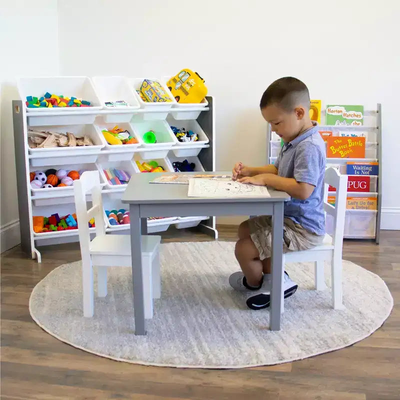 Organisateur de jouets Soho Kids avec 16 bacs de rangement Gris/Blanc - Humble Crew : Étagères à bacs en MDF, 4 étagères, quincaillerie anti-basculement