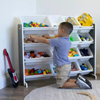 Organisateur de jouets Soho Kids avec 16 bacs de rangement Gris/Blanc - Humble Crew : Étagères à bacs en MDF, 4 étagères, quincaillerie anti-basculement
