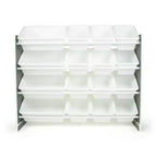 Organisateur de jouets Soho Kids avec 16 bacs de rangement Gris/Blanc - Humble Crew : Étagères à bacs en MDF, 4 étagères, quincaillerie anti-basculement