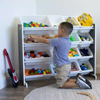 Organisateur de jouets Soho Kids avec 16 bacs de rangement Gris/Blanc - Humble Crew : Étagères à bacs en MDF, 4 étagères, quincaillerie anti-basculement