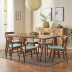 Ensemble de salle à manger GDFStudio Alexis 7 pièces en bois rembourré de style moderne du milieu du siècle