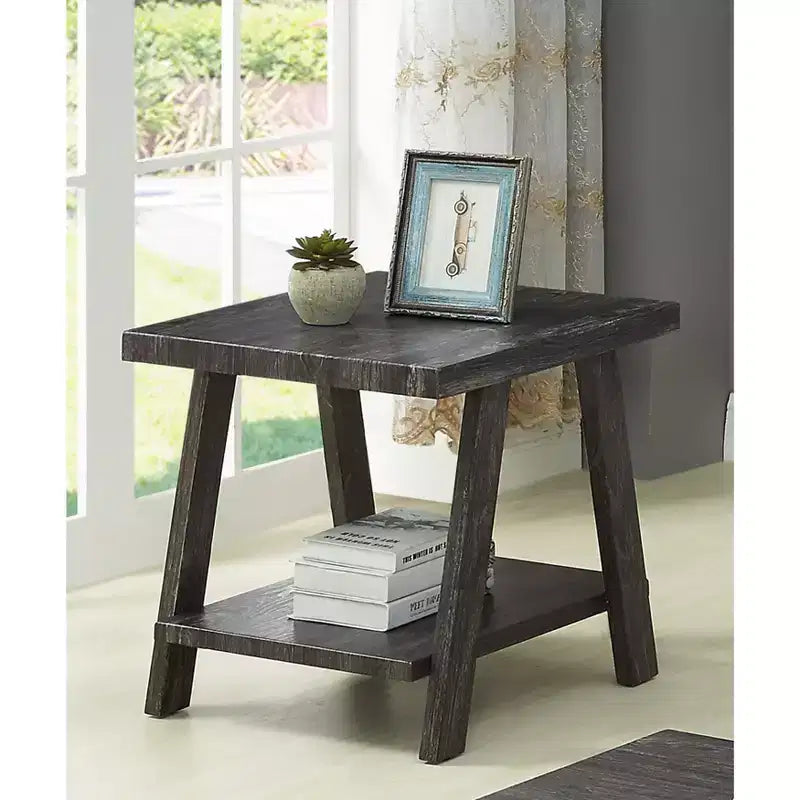 Table d'appoint avec étagère en bois répliqué contemporaine Roundhill Furniture Athens en finition anthracite
