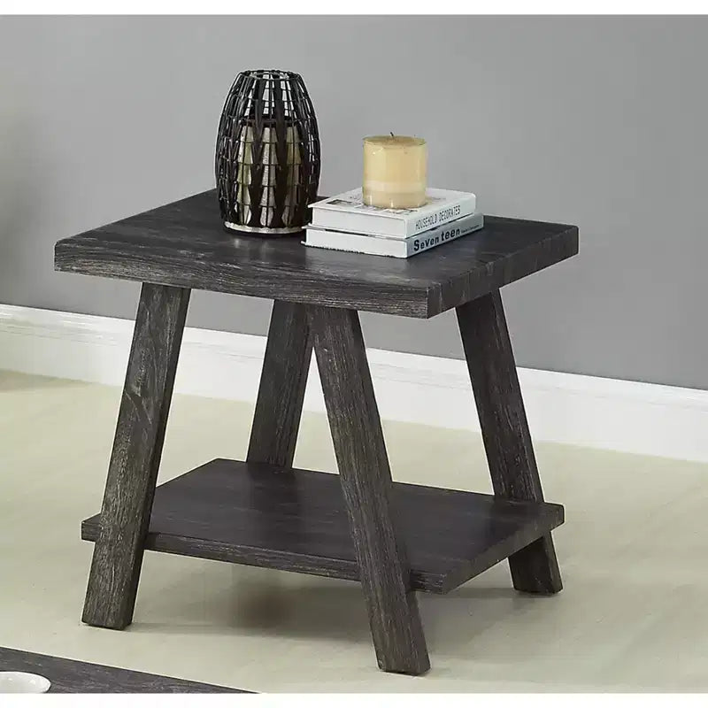 Table d'appoint avec étagère en bois répliqué contemporaine Roundhill Furniture Athens en finition anthracite