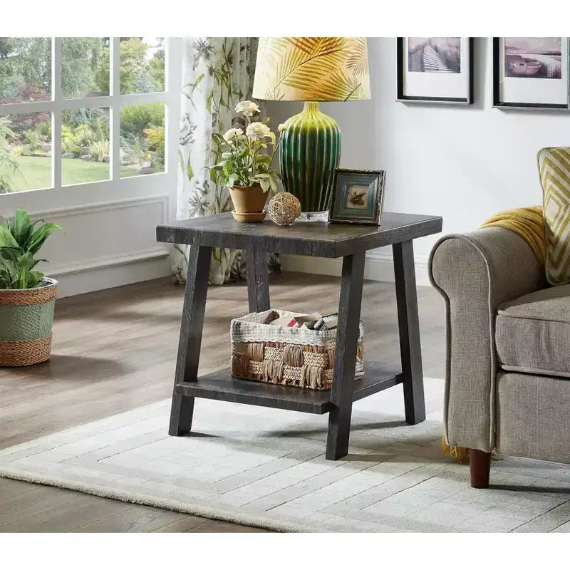 Table d'appoint avec étagère en bois répliqué contemporaine Roundhill Furniture Athens en finition anthracite