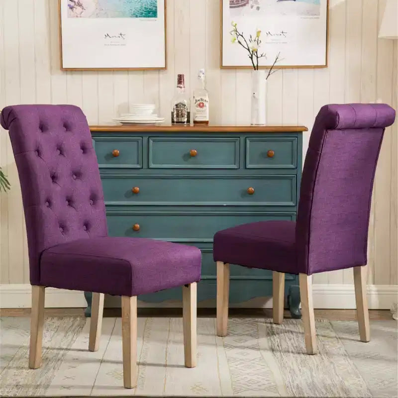 Chaise de salle à manger Parsons capitonnée en bois massif Roundhill Furniture Habit, violet, lot de 2