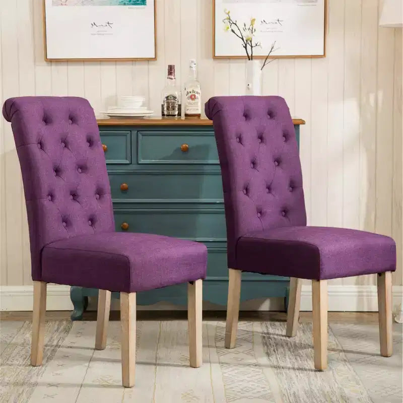 Chaise de salle à manger Parsons capitonnée en bois massif Roundhill Furniture Habit, violet, lot de 2