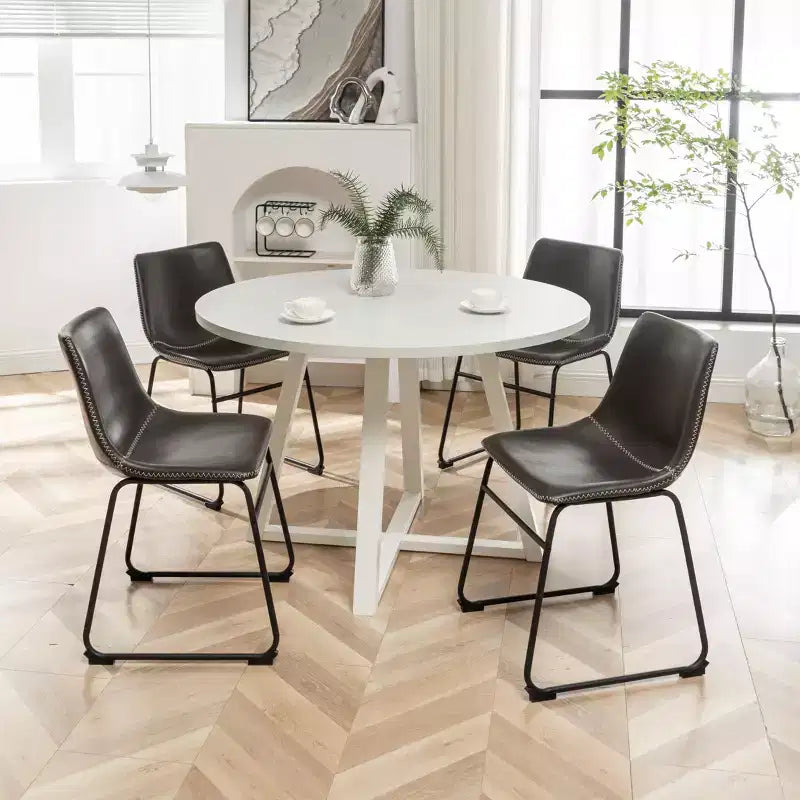 Ensemble de salle à manger rond Varna Roundhill Furniture, table à manger à tréteaux avec 4 chaises élégantes, 5 pièces