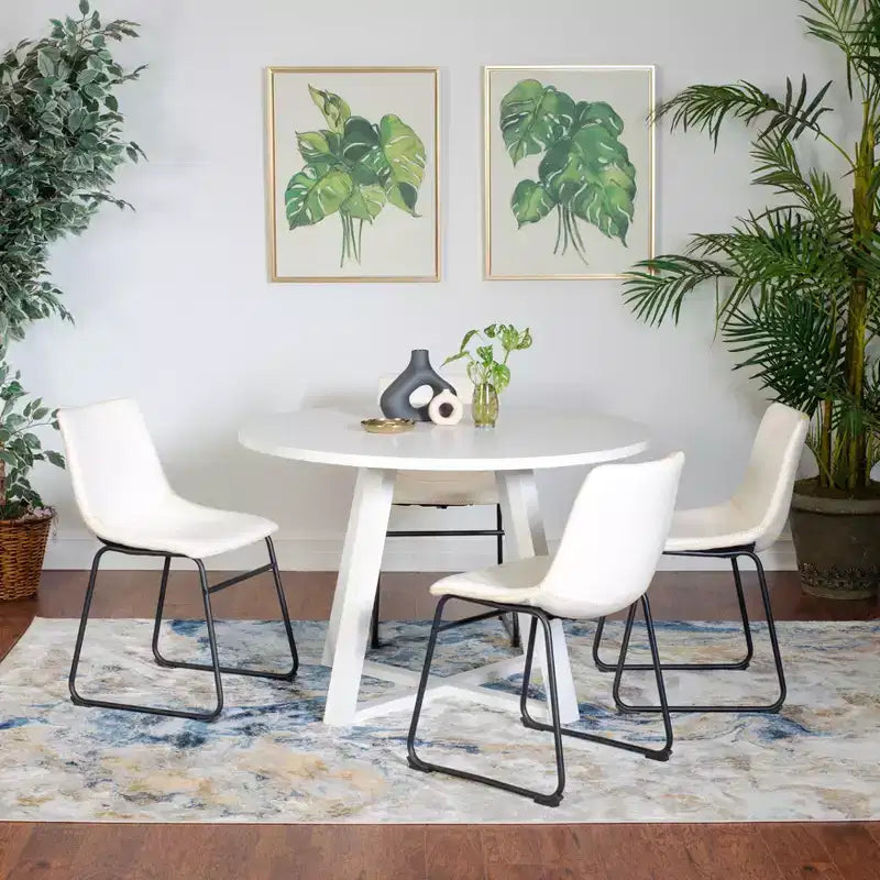 Ensemble de salle à manger rond Varna Roundhill Furniture, table à manger à tréteaux avec 4 chaises élégantes, 5 pièces