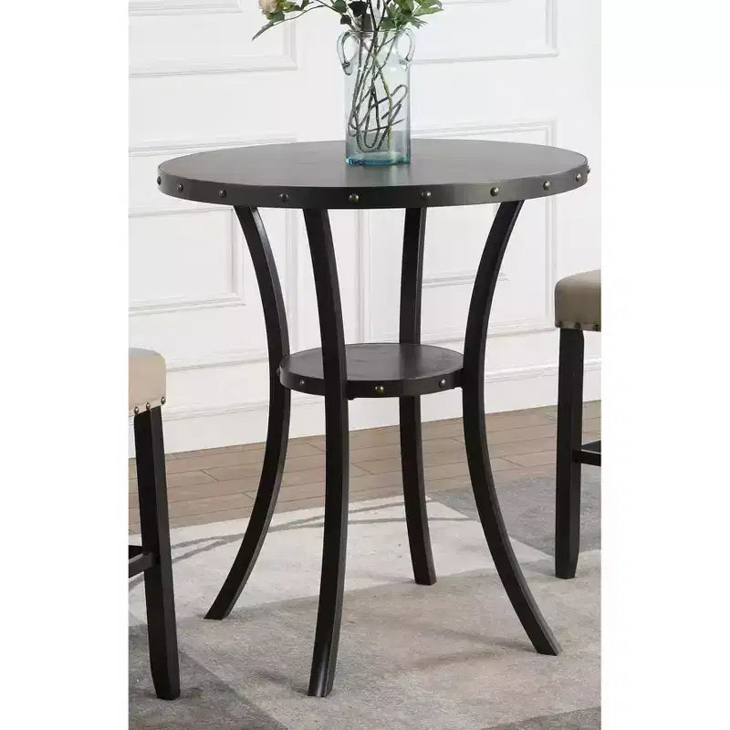 Roundhill Furniture Biony 36 Round Finish Bar Table Nail Head Trim, Espresso