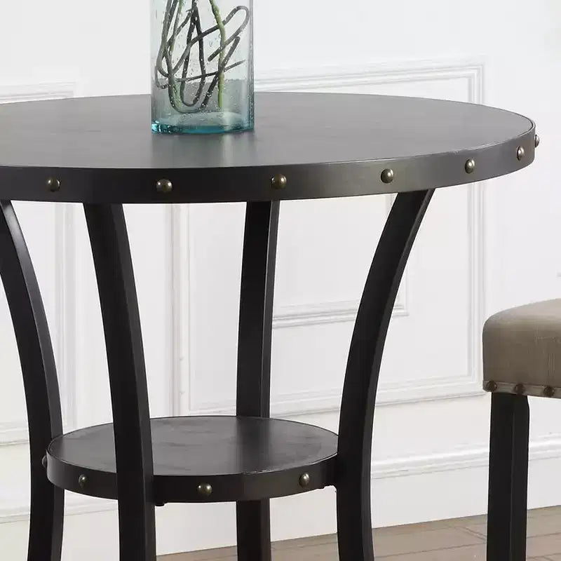 Table de bar ronde 36" Biony de Roundhill Furniture avec garniture cloutée, espresso