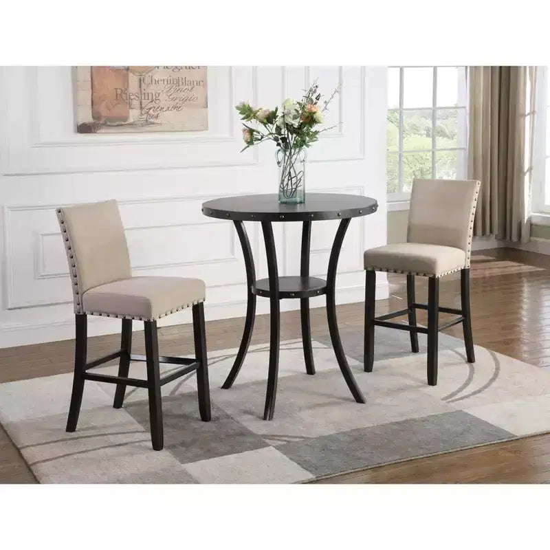Table de bar ronde 36" Biony de Roundhill Furniture avec garniture cloutée, espresso