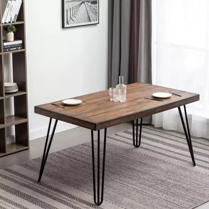 Ensemble de salle à manger Roundhill Furniture Arroyo, table à manger avec pieds épingles, 4 chaises à dossier croisé et banc, noir intense, 6 pièces
