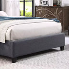 Lit capitonné Nantarre en tissu avec tête de lit à oreilles et clous décoratifs, gris