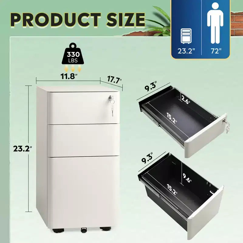 Meuble de classement, Classeur vertical à 3 tiroirs, Rangement peu encombrant pour dossiers de format légal/lettre, Organisation pour la maison et le bureau