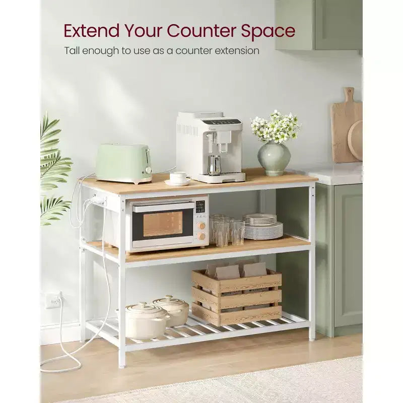Îlot de cuisine VASAGLE avec 3 étagères, étagère de cuisine de 120 cm de large avec multiprise, grand plan de travail, structure en acier stable